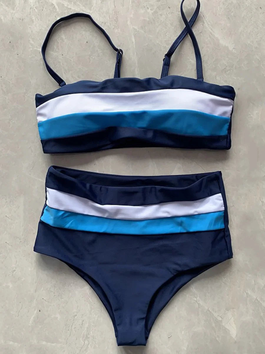 Sexy Striped Bandeau Bikini High Waist Swimsuit Women Swimwear Female Two Pieces Bikini Set Bather Bath Swimming Suit Beachwear