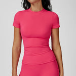 Yoga Shirts Women Summer Short Sleeve O Neck Sports Top Running Tee Quick Dry Pink Black Gym Fitness Workout T-Shirts Sportswear