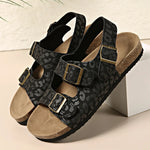 Fashion Bukcle Leopard Print Sandals Women 2025 Summer Back Strap Platform Sandles Woman Comfortable Plus Size Beach Sandalias