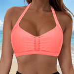Womens Halter Neck Ruched Bikini Top Padded Push Up Swim Tops Adjustable Tie Back Bathing Suit Top Beach Pool Vacation Swimwear