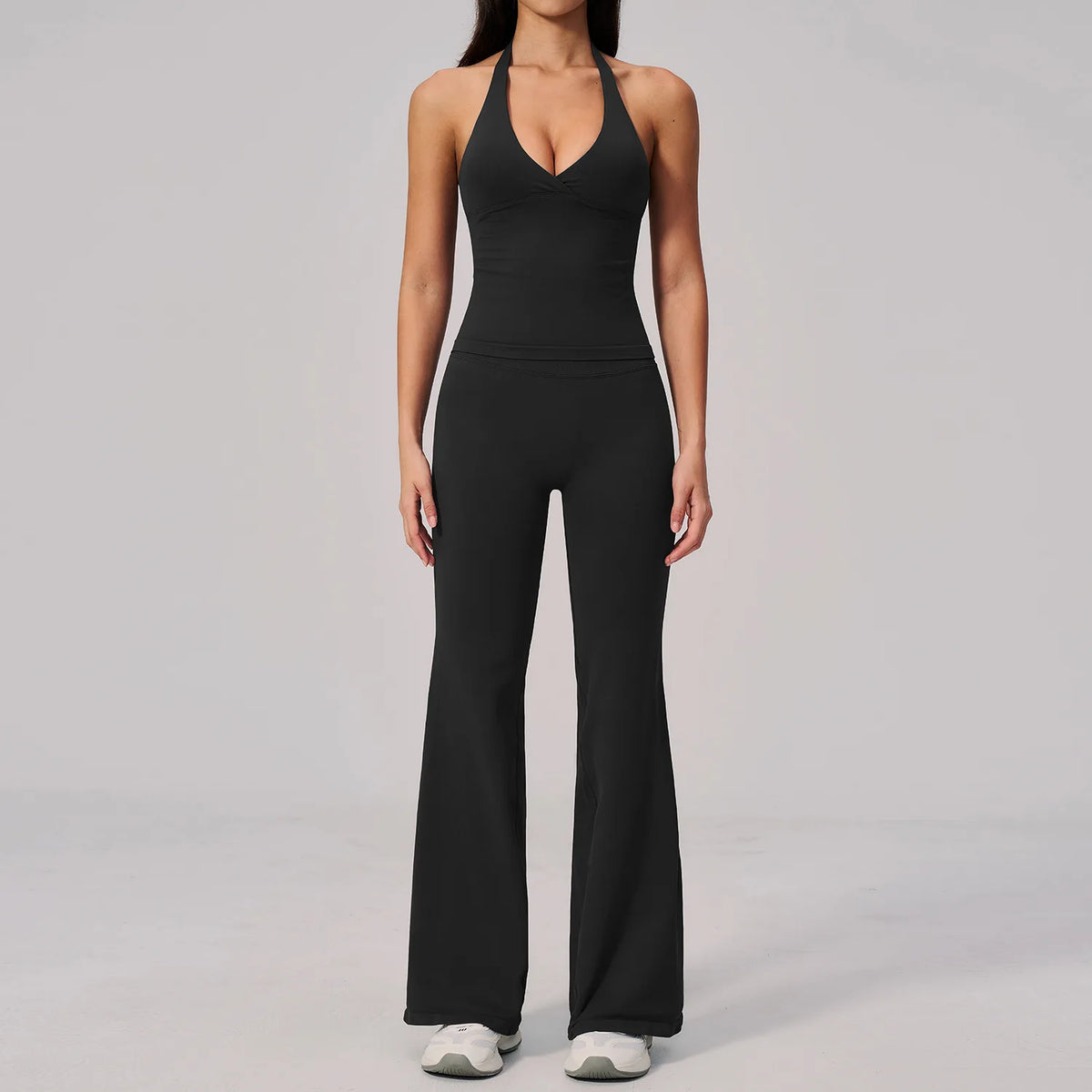 V-neck Yoga Sets Women Seamless Slimming Sports Tank Top High Waist Wide Leg Pants Fitness Suit Outwear Gym Running Tracksuit
