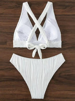 Wrinkled Crinkled Cross Back Bikini Women Swimwear Female Swimsuit Two-pieces Bikini Set High Cut Bathing Suit Swim Beach Wear