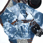 Tie Dye Long Sleeve Bikini Female Swimsuit Women Swimwear Four-pieces Bikini set Sarong Halter Bather Bathing Suit Swim V2921