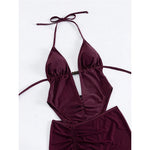Sexy With Skirt Halter Deep V Neck Women Swimwear One Piece Swimsuit Female High Leg Cut Backless Bather Bathing Suit Swim V8112
