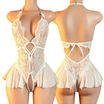 Sexy Crotchless Lingerie For Hot Adult Women White Front Buckle Bra Neck Erotic Babydoll Costume Open Night Dress Porn Underwear