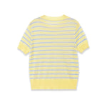 Fashionable Casual Striped Short-sleeve Knit Shirt Women Yellow Blue Striped Short Sleeve Knit Top Crew Neck Summer T Shirt SEUY