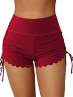 Women Swim Shorts High Waist Drawstring Wavy Hem Bathing Suits Surfing Bottoms 2024 Summer Beach Shorts Swimwear