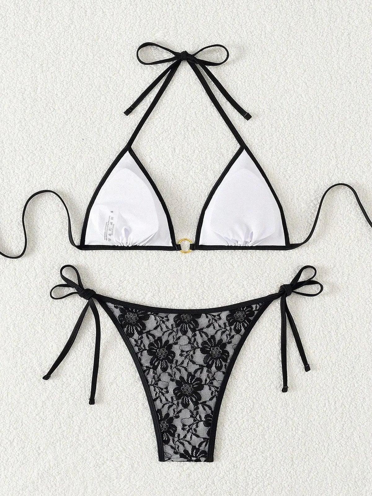 Embroidery Mesh Lace Halter High Cut Bikini Female Swimsuit Women Swimwear Two-pieces Bikini Set Bather Bathing Suit Swim Beach