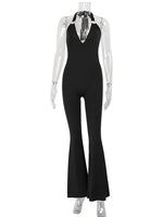 Ahagaga Sexy Women Jumpsuits Solid Halter Deep V-Neck Sheath Club Casual Streetwear Bandage High End Backless Sleeveless Rompers