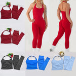 Women's Halter Top And Sports Leggings Gym Workout Set Two-Piece Pilates Clothes Yoga Outfits Impact Fitness Pants Set