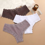3Pcs Women Cotton Brazilian Pants Sexy Lace Brazilian Briefs Low Waist Floral Solid Color G-string Breathable Soft Lingerie
