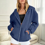 Long Sleeve Oversized Sweatshirt Women Zip Up Hoodies Fall Fleece Jackets with Pockets Casual Workout Outfits