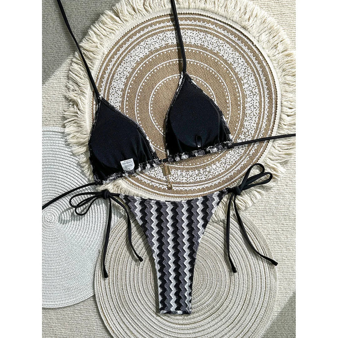 Sexy Waves Halter Bikini Women Swimwear Female Swimsuit High Cut Padded Two-Pieces Bikini Set Bather Bathing Suit Swim V6969C