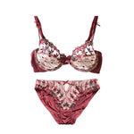MOYISU Pure Desire Victoria Thin Bra Set Lace Mesh Red Beautiful Back Sex Underwear Hold Up with Underwire Transparent Bra Woman