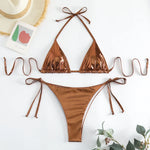 Sexy Gold Silver Red Strings Bikini 2024 Women Swimsuit Female Swimwear Thong Bikinis Set Brazilian Beach Bathing Suit Biquini