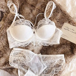 MOYISU Sexy French Lace Bralette Small Bust Cup Bra Set with Removable Straps & Push Up Pads, Soft Underwire Thin Girls Bra Top