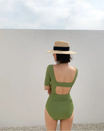 New Korea Sexy Mesh Cut Hollow Out High Waist Swimsuit Lady Monokini One Piece Swimwear Women Swim Bath Suit