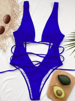 Deep V Neck Wrap Around High Cut Women Swimwear One Piece Swimsuit Female Monikini Tummy Cut Out Bathing Suit Swim Beach Wear