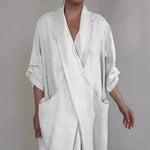 Bohemian Maxi Dress Spring Autumn Maxi Dress Robe Baggy Cross V Neck Large Pocket Retro A-line Casual Party Travel Dress