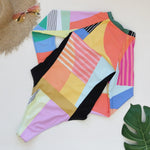 2026 Patchwork One Piece Swimsuit Long Sleeve Swimwear Women Bathing Suit Retro Sport Swimsuit One Piece Surfing Swim Wear
