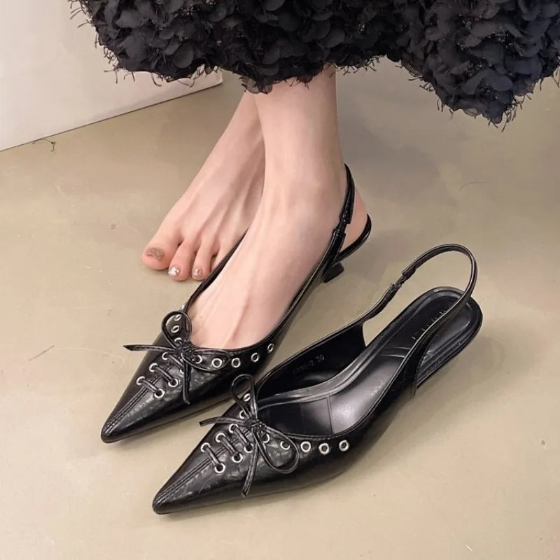 SUOJIALUN Autumn New Women Sandal Fashion Pointed Toe Pleated Ladies Elegant Dress Slingback Shoes Shallow Thin High Heel Pumps