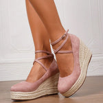 2025 Comfy Walk Big Size 43 Summer Bohemian Espadrilles Platform Pumps Cross Strap Chunky High Heels Wedges Shoes Women