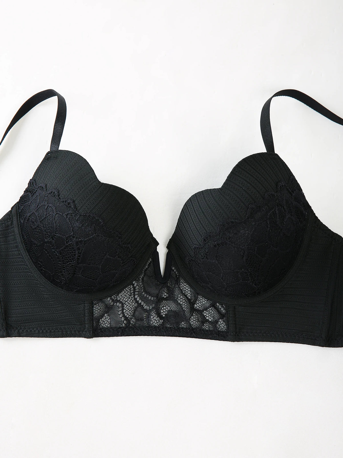 Sexy Lace Women's Bra with Patterned Engraved Cups Deep V Minimizer Bra Underwire Push-Up Stylish Ladies Intimate Underwear