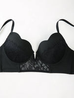 Sexy Lace Women's Bra with Patterned Engraved Cups Deep V Minimizer Bra Underwire Push-Up Stylish Ladies Intimate Underwear