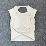 Summer Sexy Short Backless Sports T-Shirt Women's Tight Training Long Sleeve Yoga Top Fixed Chest Pad Fitness Vest