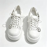 New Arrival Gothic Black Rivets Platform Creepers Shoes White Chain Decor Goth Creepers Chunky Lace Up Lolita Casual Shoes