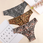 Ice Silk Seamless Snake Leopard Women Panties Sexy G String Thong Underwear T Back Girls Briefs Fitness Lingerie Plus Size M-XXL