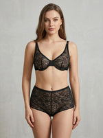 Women Black Lace Lingerie Set Deep V Bra High Waisted Boyshorts Sheer Mesh Floral Embroidery Sexy Underwear Set MR3429