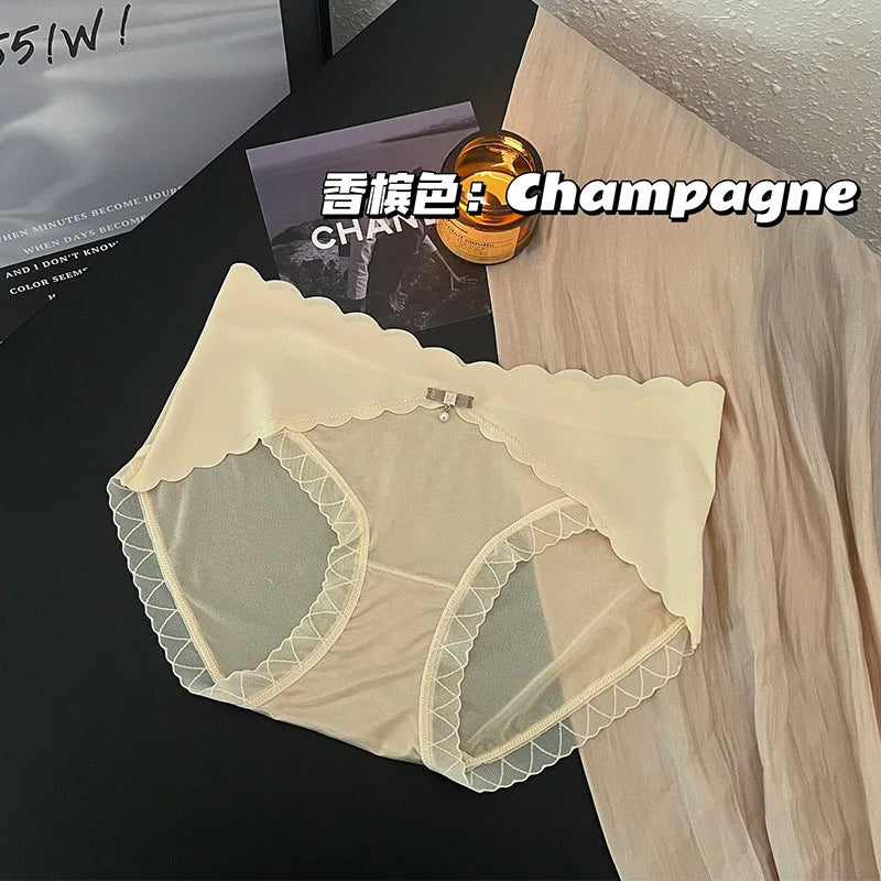 WOMEN Lace underwear, seamless, comfortable, high-elastic, hip-covering briefs, breathable mulberry silk, antibacterial crotch