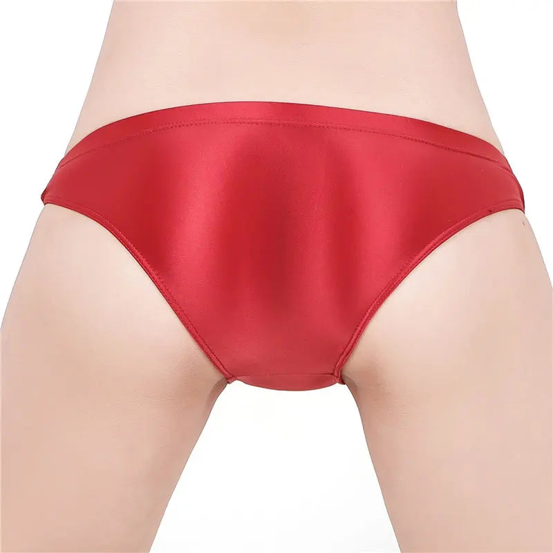 See Through Low Waist Briefs Silky Shiny Satin Panties Sexy Underwear Erotic Lingerie Women's Ultra-Thin Oily Glossy Underpants
