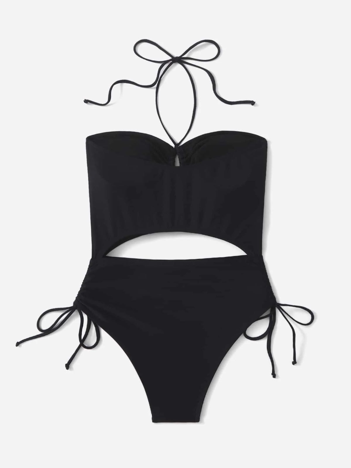 2026 Drawstring Swimsuit Solid Cut Out Knot Halter One Piece Swimwear Women Padded Bathing Suit Female Swimming Summer Beachwear