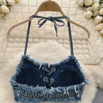 Bathing Suit Women Sexy Denim Suits Bikini Set Lace Up Drawstring Beachwear 2025 Solid Summer Vintage Two-pieces Swimwear