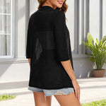 Women Asymmetric Hem Casual Solid Color Open Front Cardigan 3/4 Sleeve Lightweight Shrug With Side Pockets For Spring Summer