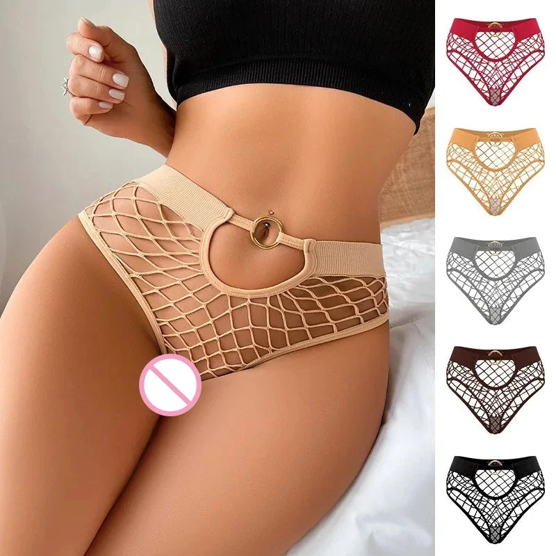 New Style Mesh Sexy Women's Panties Solid Color Mid High Waist Fishnet Lingerie Ladies Hollow Out Transparent Elasticity Briefs