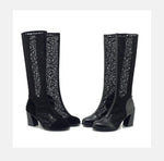 Sexy Women Knee High Boots Square Heel Punk Lace Mesh Boots Gladiator Cool Boots Breathable Women's Sandals Botas De Mujer New