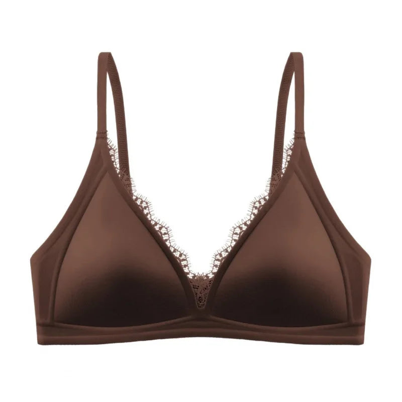 Glossy Satin Seamless Underwear Everyday BraWomen's Deep V-neck Thin Shoulder Strap Thin Bra for Women Bralette