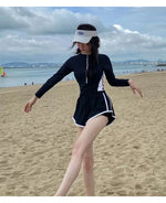 New Women's Swimsuit, One-piece Coverage Slimming EffectConservative Sports Style Hot Spring Flat Leg Pants Swimsuit Plus Size