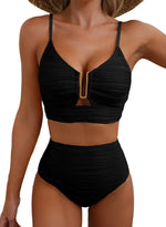Women's New Swimsuit Bikini Set Fashion Sexy V-neck Hollow Swimsuit High Waist Textured Ruffled Swimsuit Women's Bikini Women