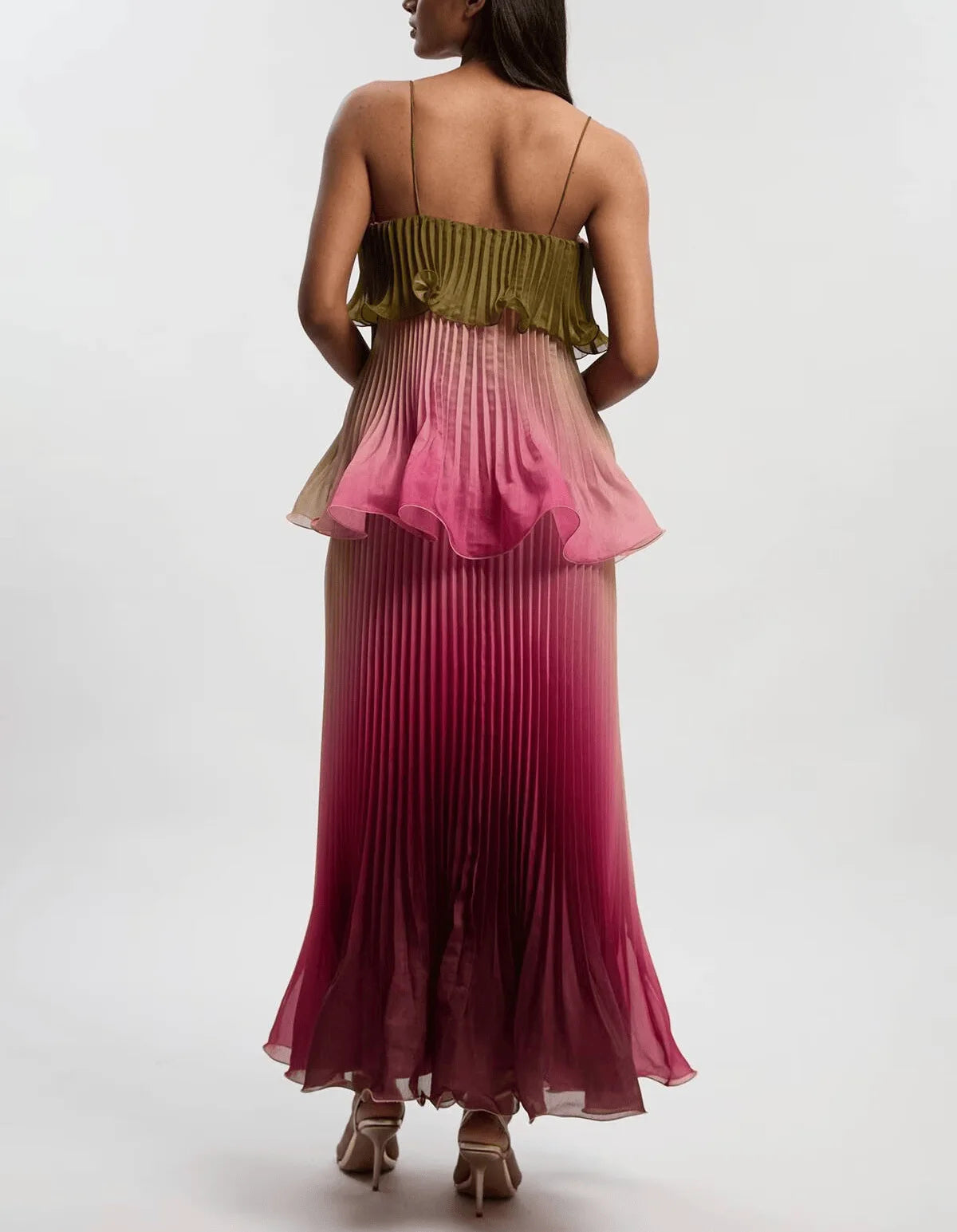 MsChuh Vestidos 2026 Woman Dress Vestido Dresses Spaghetti Strap Temperament Playful Gradient Ruffles Sleeveless Pleated Holiday