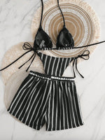 Sexy Black White Patchwork Bikini Set 2026 Women Striped High Waist Shorts 3 Piece Swimsuit Summer Push Up Bathing Suit Swimwear
