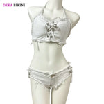 DEKA Women's Bandage Denim Bikini Set Summer New Jeans Shorts Swimwear Bra Beach Play and Bar Nightclub Swimsuit