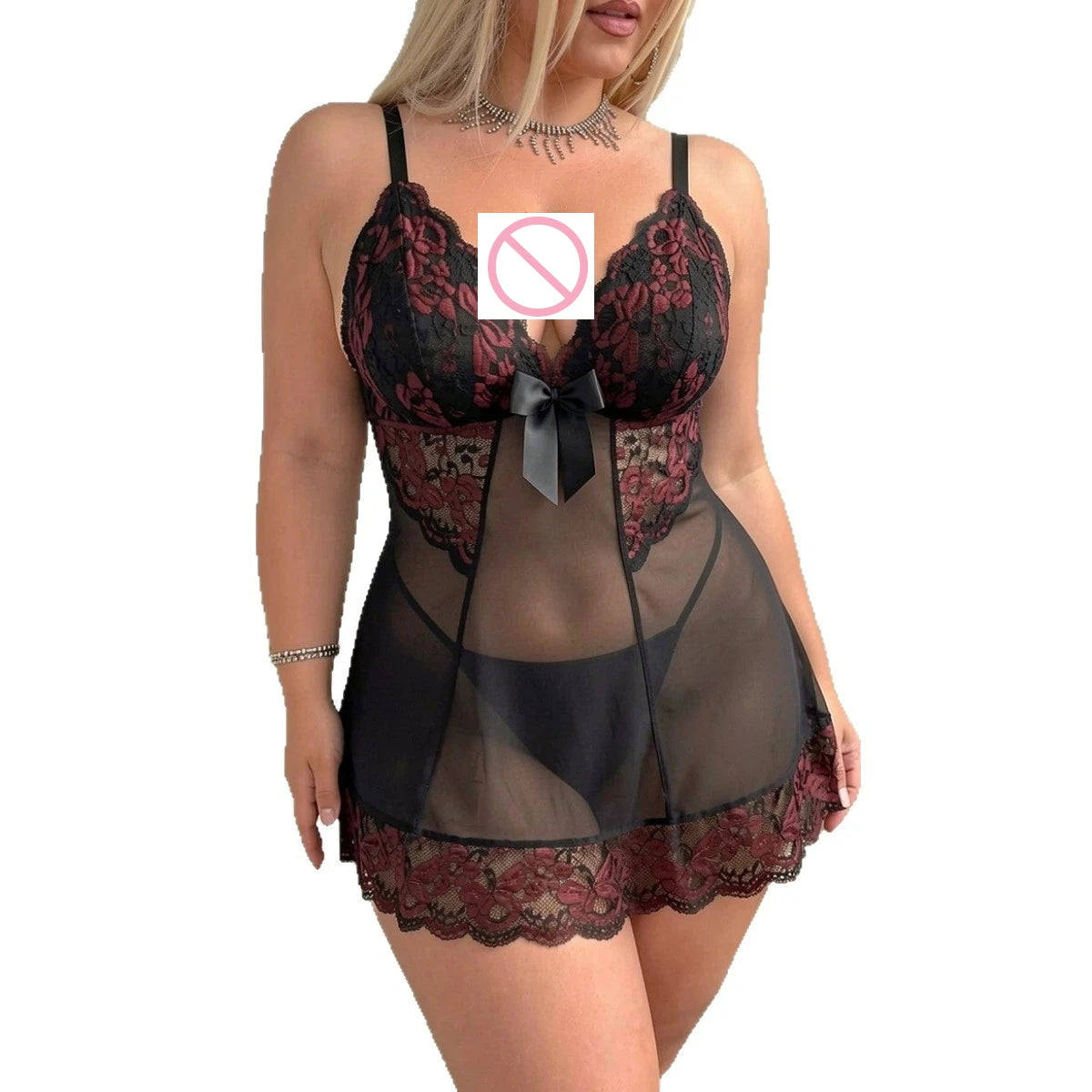 Plus size women's sexy bud mesh nightgown for fat MM plus size see-through sexy underwear