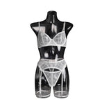 Toucheart Sexy Lingerie Set for Women Solid Color Mesh See-through Plunge Women's Sexy Garters Interesting Underwear 3-piece Set