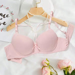 Beauwear Solid Color T-shirt Bras for Women Padded Bra Push Up Cross Straps Bow Underwear