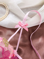 Young girl style pink embroidered bra set - Embroidered fabric patchwork mesh lingerie set for women ZA825296