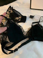 MOYISU Kawaii French Triangle Bra Airism Ultra Thin Invisible Bralette Set Black Lingerie Comfort S-XL 32-38 Sexy Tushy &Panty